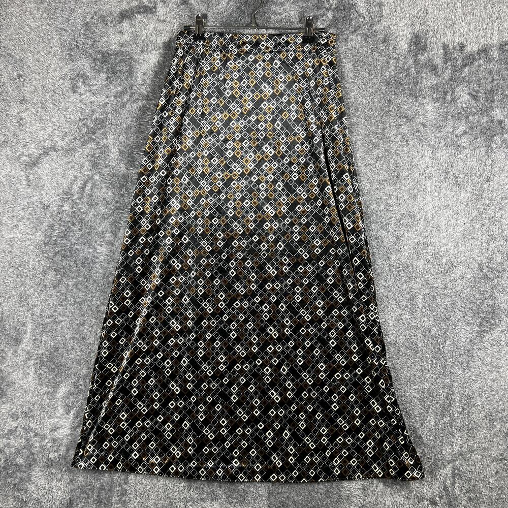 Vintage Studio Skirt Womens S Black A-Line Long Pull On Elastic Waist Argyle